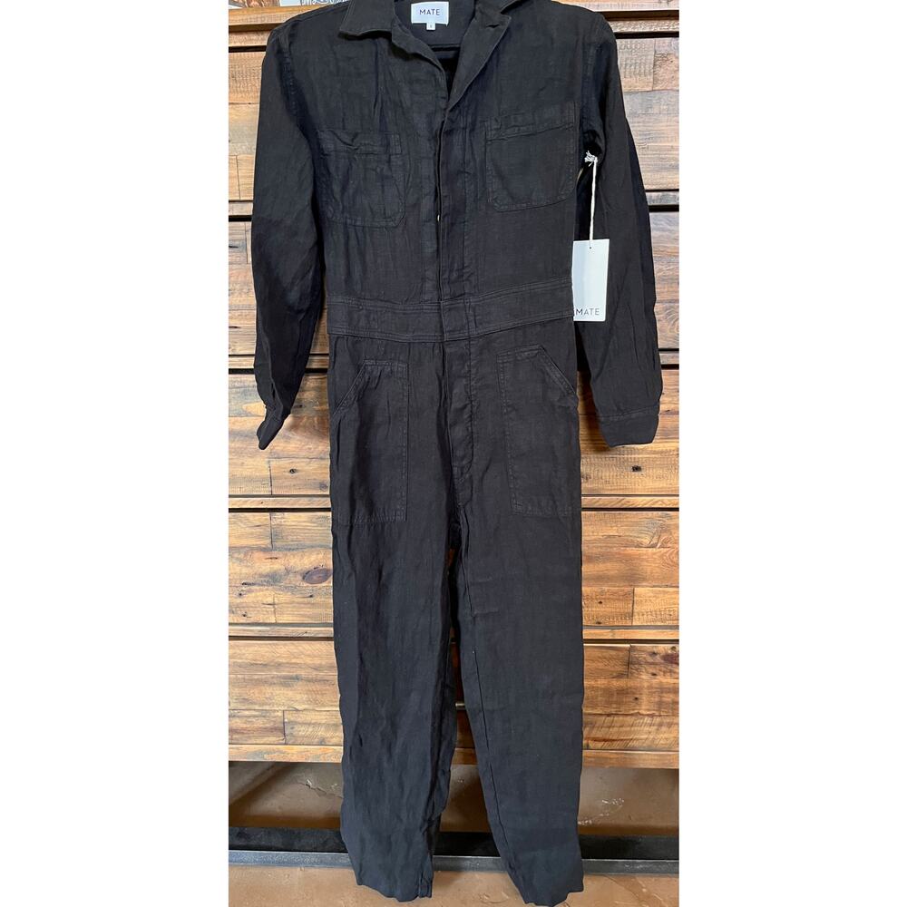 Mate The Label 100% Linen Long Sleeve Black Jumpsuit Size Small NWT